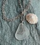 Smooth Frosted Sea Glass Pendant with Sterling Silver Boat Charm and Chain