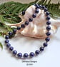 Deep Sapphire Blue  Shell Pearl Necklace Silver Plated - Image 1