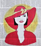 Lady In Red original painting on book page. Shimmering gold paint.s - Image 1