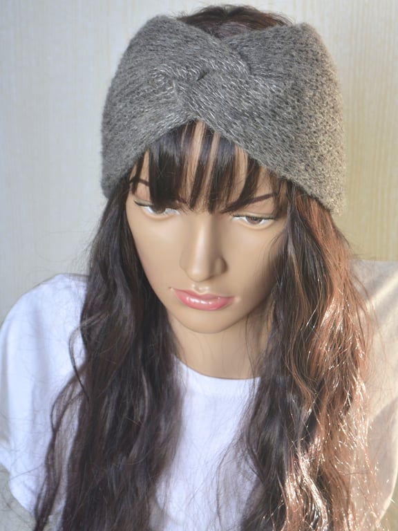 Knitted Headband Earwarmer Soft Alpaca Silk School Uniform Grey Letterbox Gift