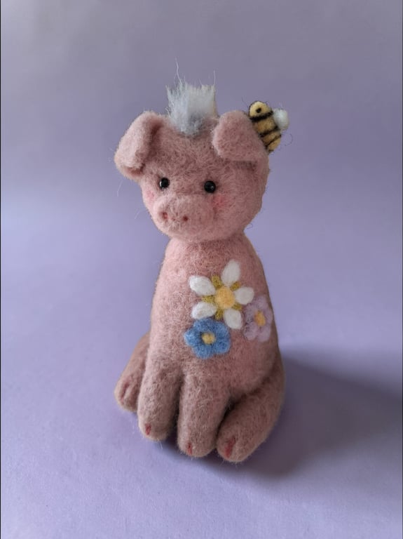 Handmade Needle felted pig figurine sculpture 