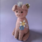 Handmade Needle felted pig figurine sculpture 