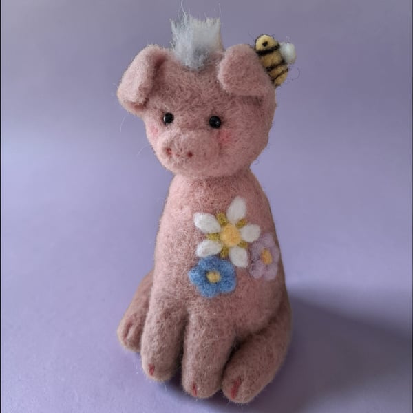 Handmade Needle felted pig figurine sculpture 