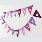 Felt Happy Birthday Bunting in Purple Tones: Reusable Party Banner