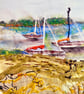 Waiting for the tide, original art print, hand stitched collage - Image 3