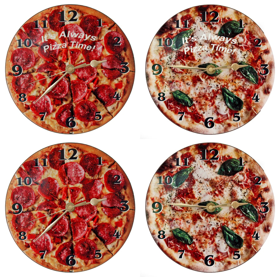 Pizza Wall Clocks - 19cm clocks of your favourite pizza toppings
