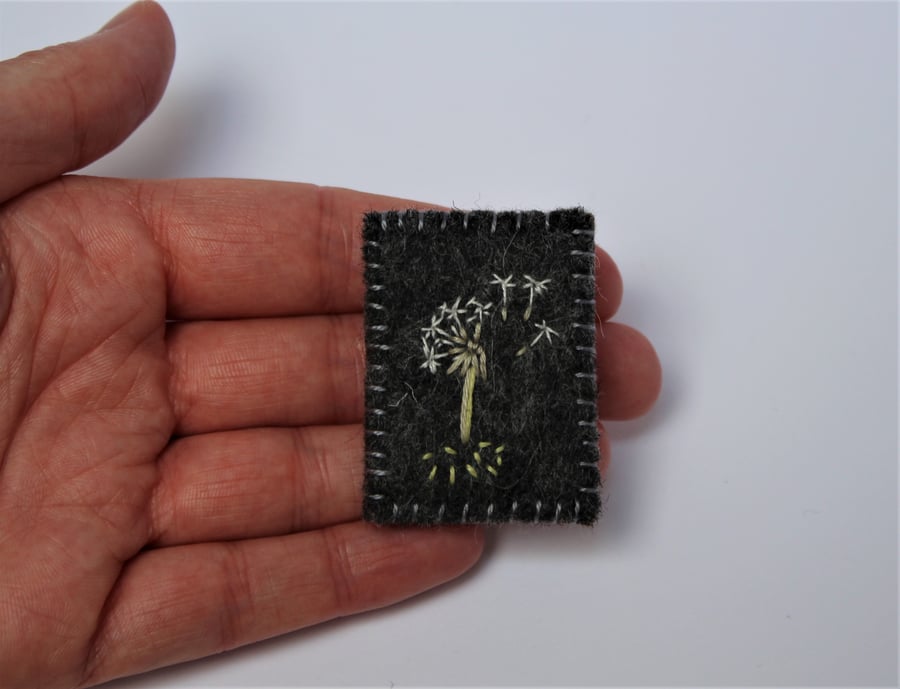 Dandelion Seeds Embroidered wool felt brooch