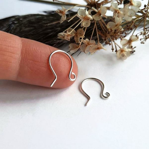 Mini Fish Hook Ear Wires - Recycled Sterling Silver - Sold in Pairs