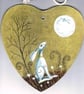 Chunky golden heart with white hare and moonlight 