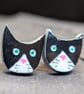 Black and white cat polymer clay stud earrings  - Image 1