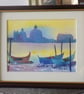 Gondolas, Venice, Original watercolour in 10 x 8'' Dark Wood Frame