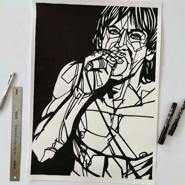 IGGY POP Original Ink Drawing, Large scale artwork, The Stooges