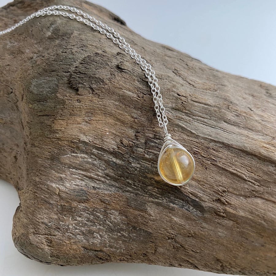 Citrine Drop Necklace, Sterling Silver