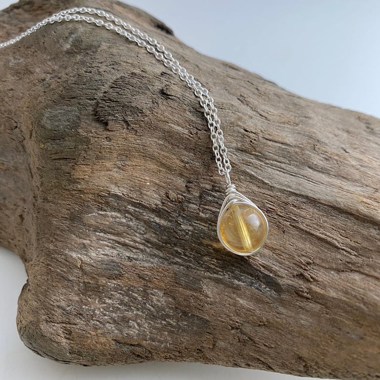 Citrine Drop Necklace, Sterling Silver