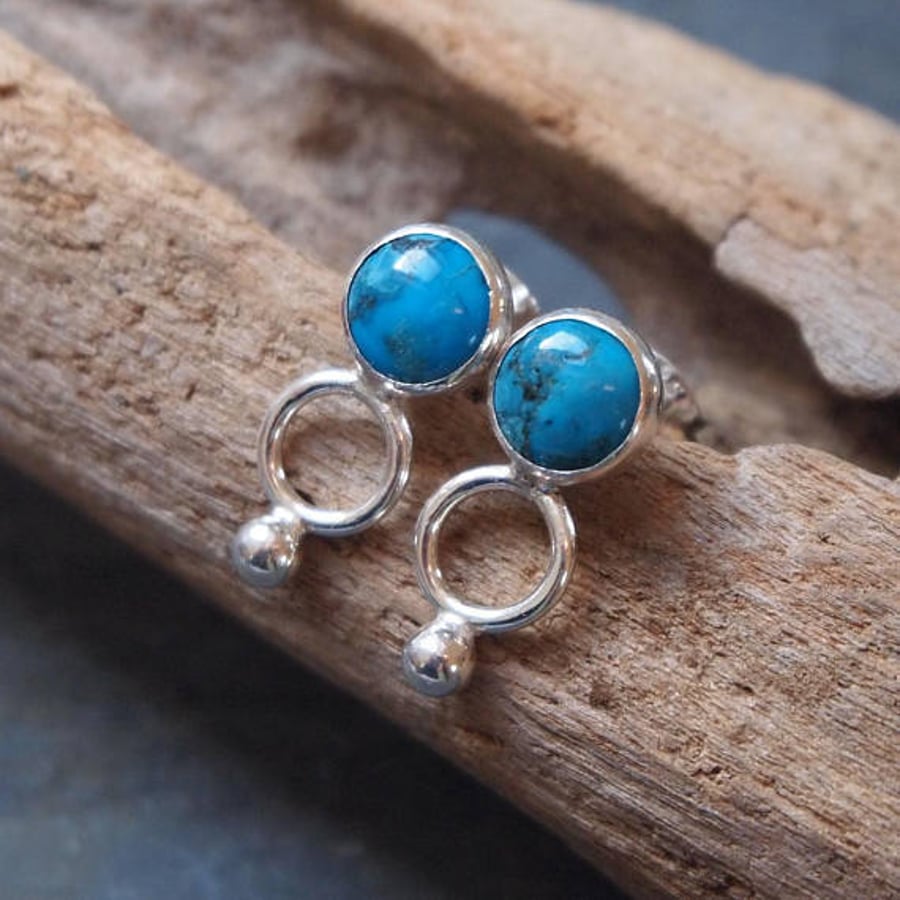 Turquoise stud earrings, silver earrings, December birthstone