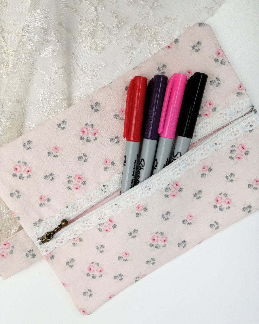 Pretty Floral Cream Pencil Case