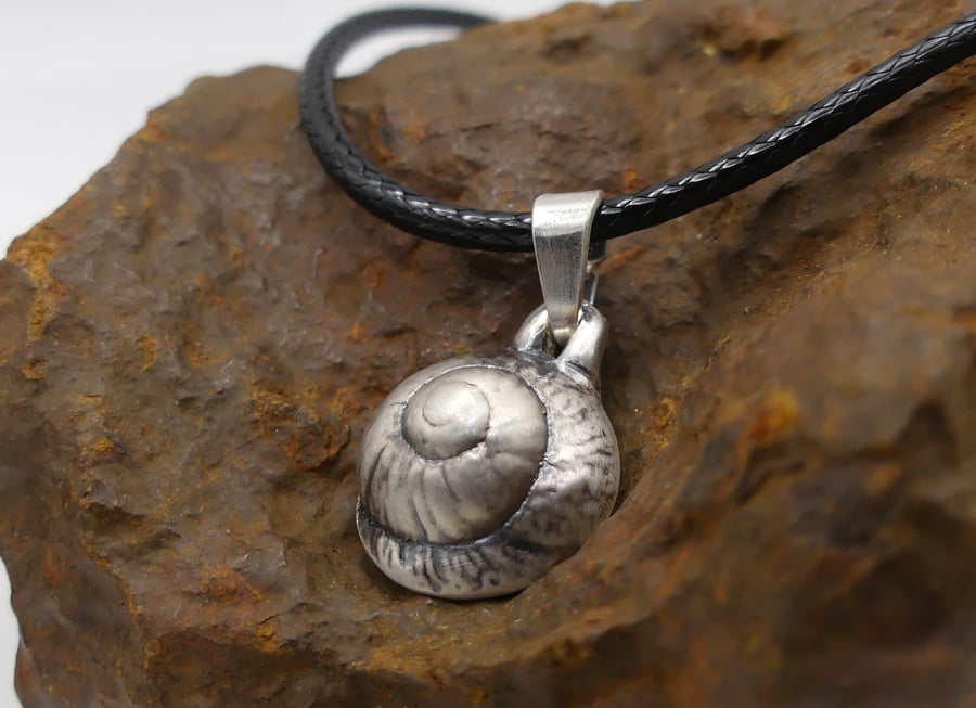 Recycled Sterling Silver Real Empty Snail Shell Mould Pendant Necklace.