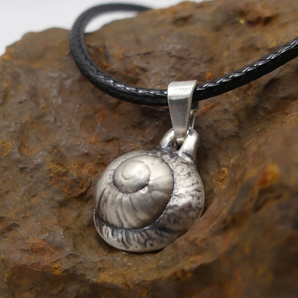 Recycled Sterling Silver Real Empty Snail Shell Mould Pendant Necklace.