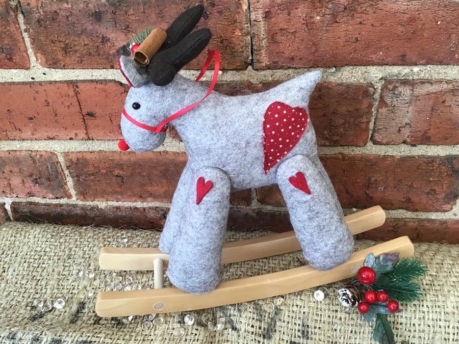 Grey Marl White Stars Rocking Reindeer Ornament