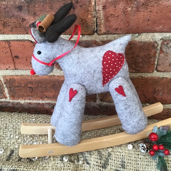 Grey Marl White Stars Rocking Reindeer Ornament