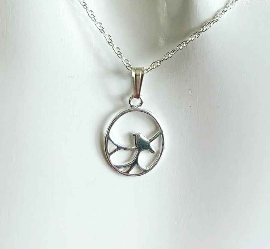 Sterling Silver Nightingale Pendant on 40cm Rope Chain