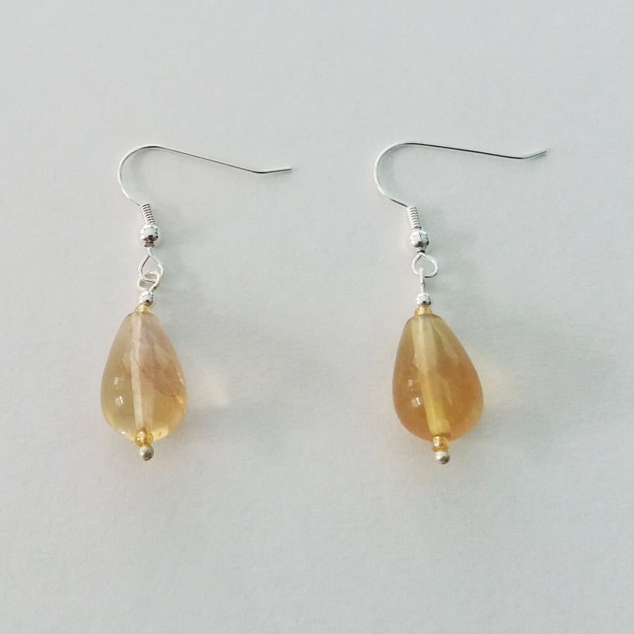 Fluorite Drop Earrings - Yellow