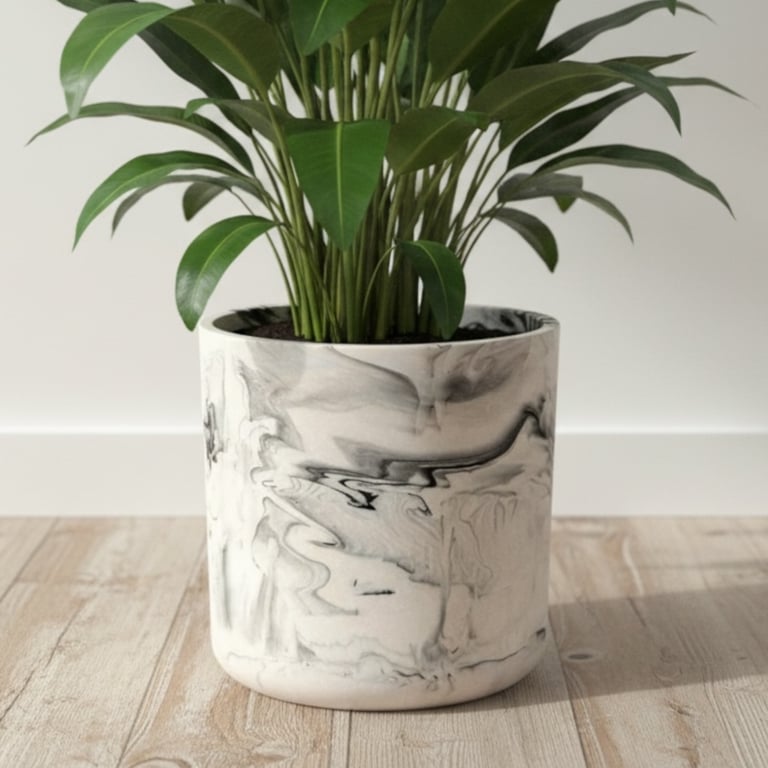 Extra Large Marbled Black and White Statement Plant Pot 19 cm