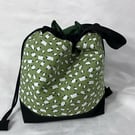 Large Cotton Canvas Drawstring Project Bag Green & Black Sheep