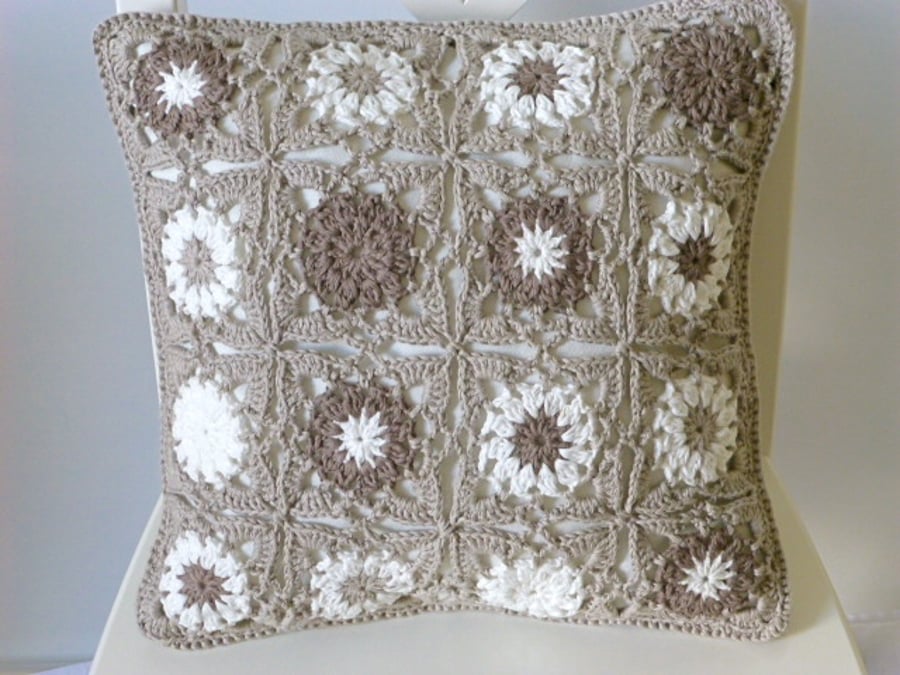 Crochet cushion cover, organic cotton removable cushion cover