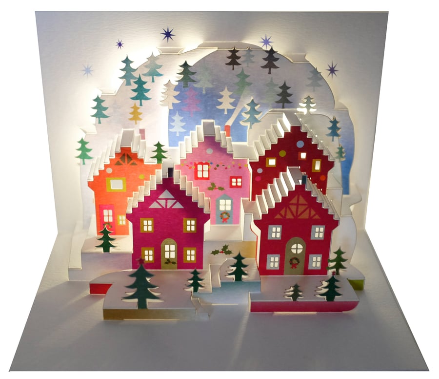 Pop Up Alpine Village Card, Christmas Card, Winter Card - POP094