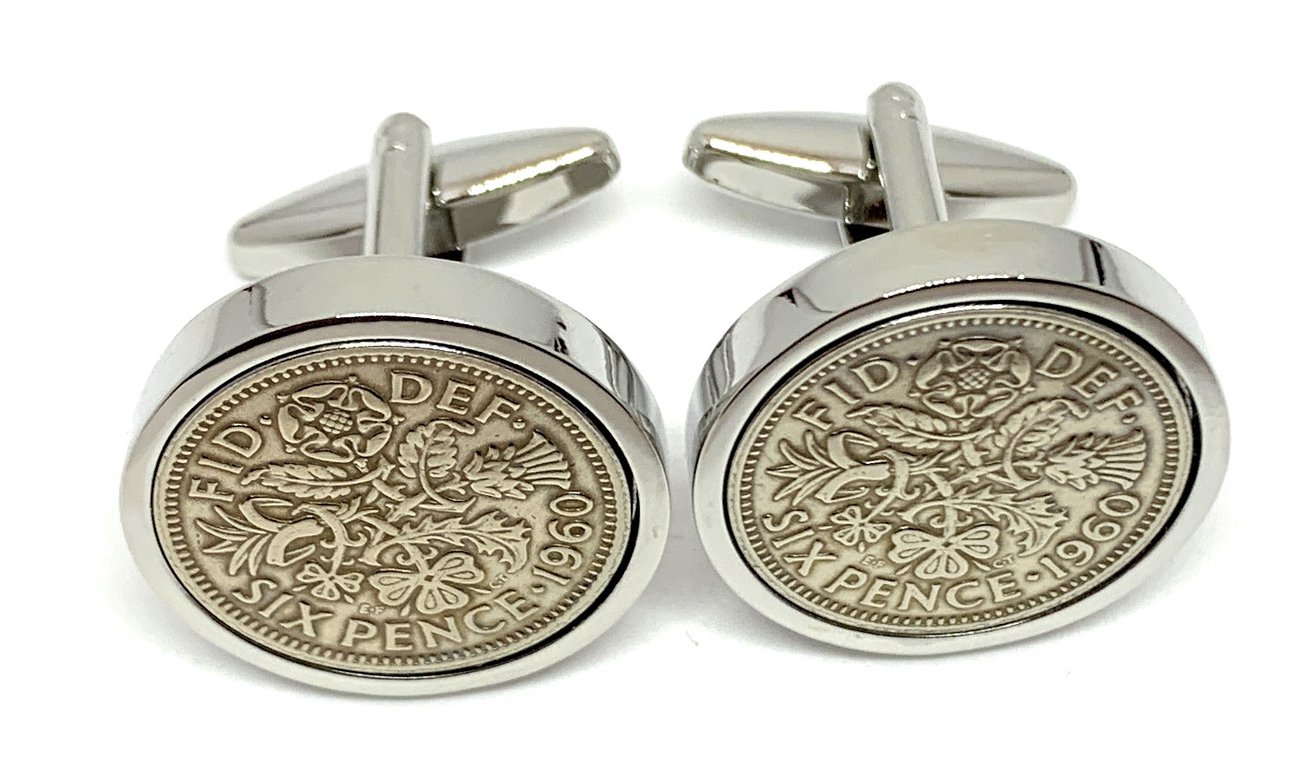 1965 Sixpence Cufflinks 61st birthday, gift from 1965, 61st birthday gift, 1965 