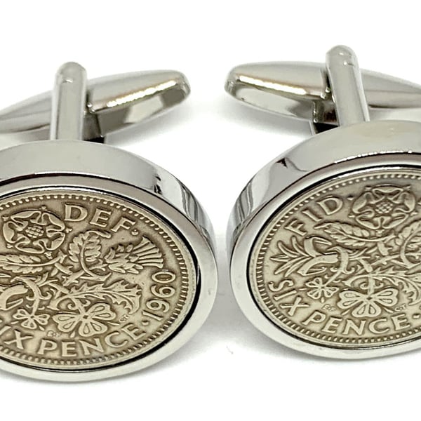 1965 Sixpence Cufflinks 61st birthday, gift from 1965, 61st birthday gift, 1965 