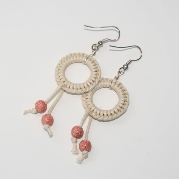 Natural macrame earrings with copper sparkle beads