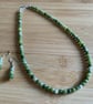 Natural green Jade and Peace Jade choker style necklace and earring set