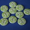 15mm Wooden Floral Buttons Hawaiian Green & White Flower 10pk Flowers (SF31)