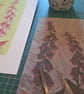 'Foxgloves' An original linoprint of foxgloves with a green background. - Image 4