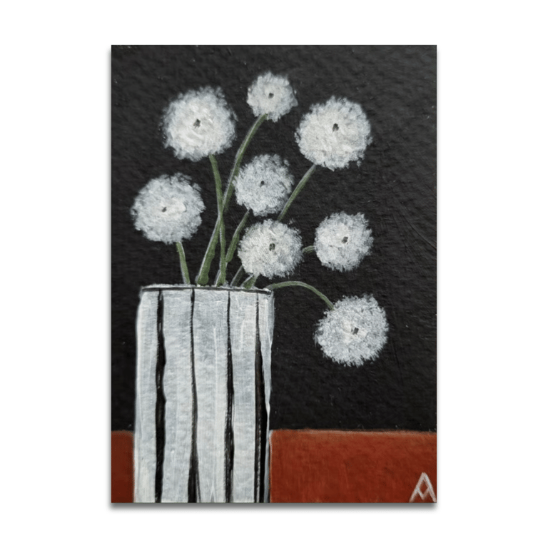 ACEO Miniature Original Dandelion Flowers Painting - 2.5 x 3.5" 