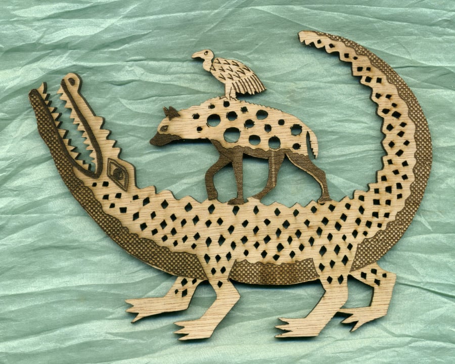 Crocodile, hyena and vulture animal stack
