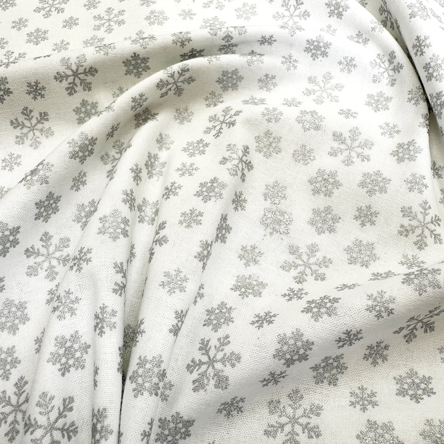 Christmas Fabric Silver Snowflakes White Cotton Craft Fabric - 1 Metre