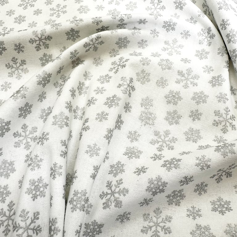 Christmas Fabric Silver Snowflakes White Cotton Craft Fabric - 1 Metre