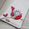embroidered bird fabric bookmark