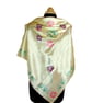 Handmade handpainted square grey silk satin scarf with yellow and blue florals - Image 3