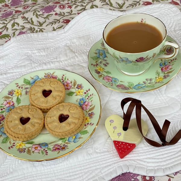 Afternoon Tea, Tea and Biscuits - hand painted hanging decorations (set of 4)