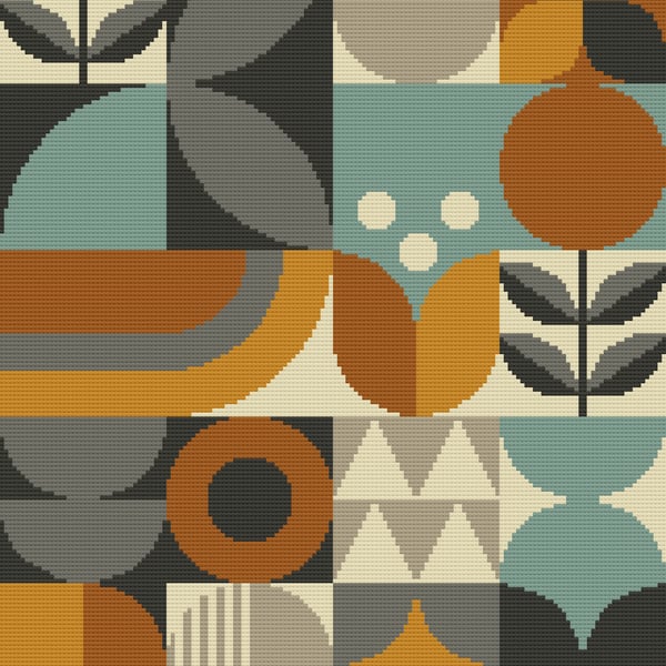 005 Cross Stitch Scandinavian Retro Geometric Shapes Contemporary Brown Pattern