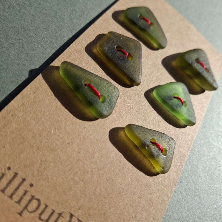 Set of six green sea glass buttons