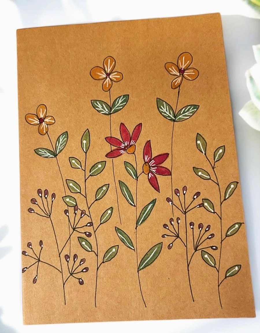 Hand drawn doodle flowers card