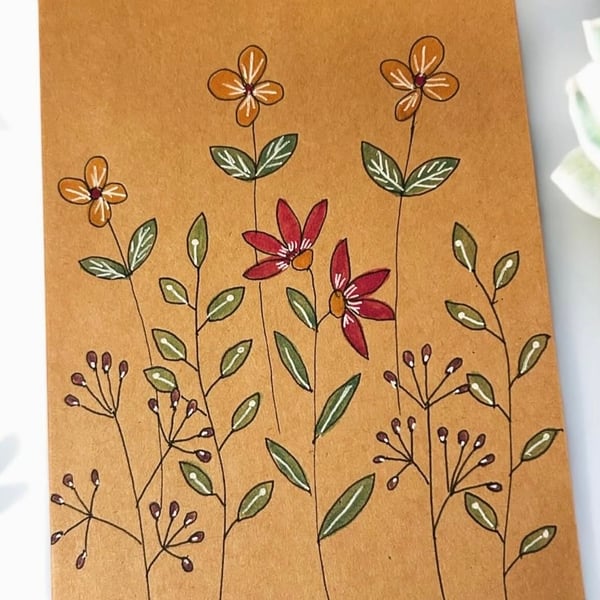 Hand drawn doodle flowers card