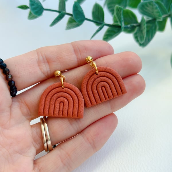Handmade Terracotta Rainbow Earrings - Boho Clay Jewelry - Minimalist Earthy Gif