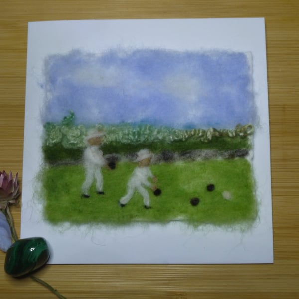 Handmade needle felted Lets Play greetings card