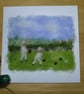 Handmade needle felted Lets Play greetings card
